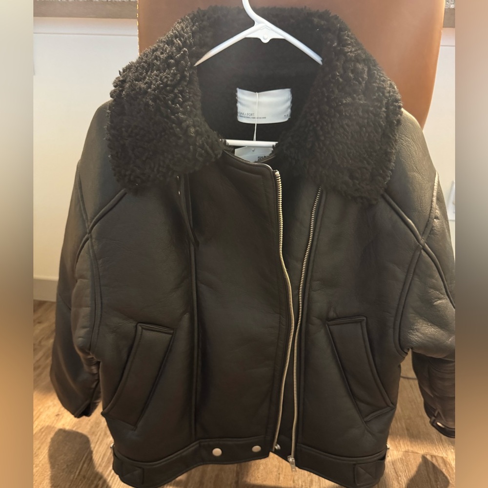 Black vegan leather Sherpa jacket
